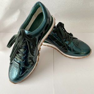 Tory Burch sport green metallic ruffle tennis shoes athletic NEW womens size 8